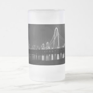Dallas Bridge View Grayscale Frosted Glass Beer Mug