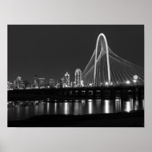 Dallas Bridge View Grayscale Poster