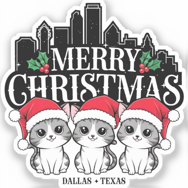 Dallas City Texas Merry Christmas Cats USA (Front)