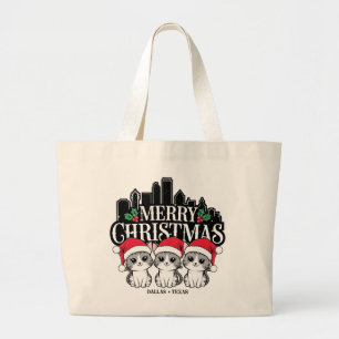 Dallas City Texas Merry Christmas Cats USA Large Tote Bag