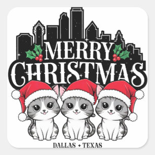 Dallas City Texas Merry Christmas Cats USA Square Sticker
