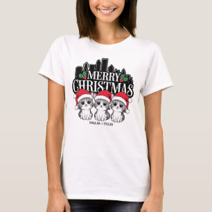 Dallas City Texas Merry Christmas Cats USA T-Shirt