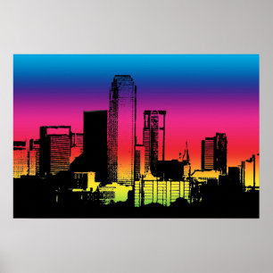 Dallas Colour Skyline Poster
