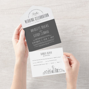 Dallas Deco Skyline   Wedding All In One Invitation