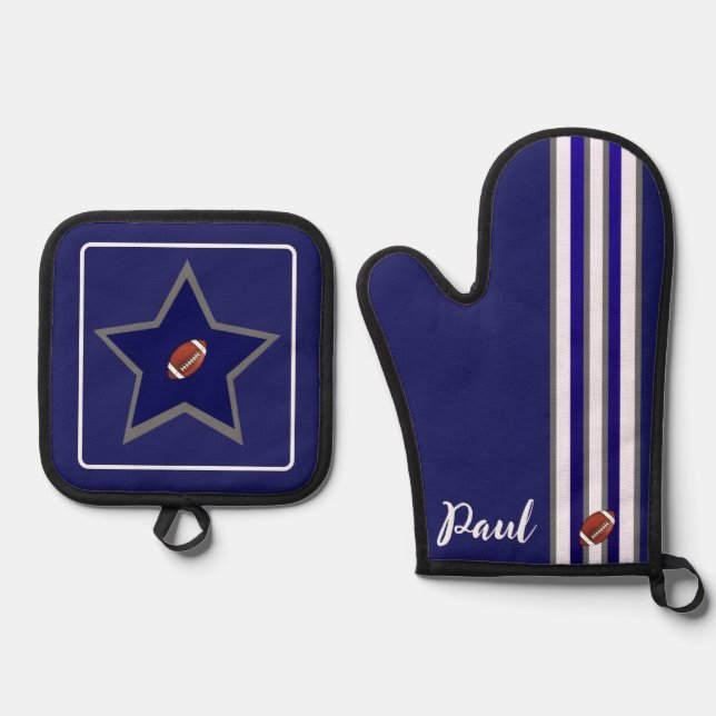 Dallas Football Fan Customisable Design Oven Mitt & Pot Holder Set (Front)