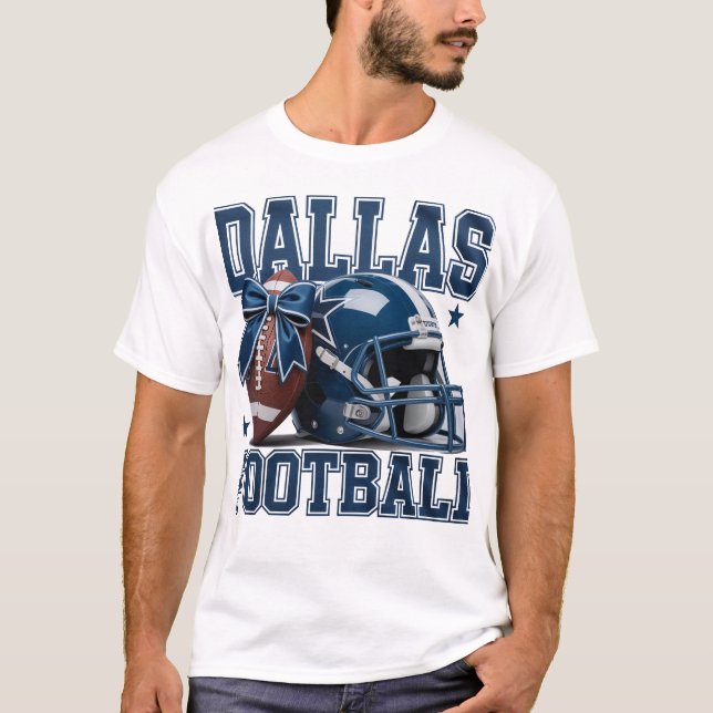 Dallas Football Fan Gift - Helmet & Ball with Bow T-Shirt (Front)