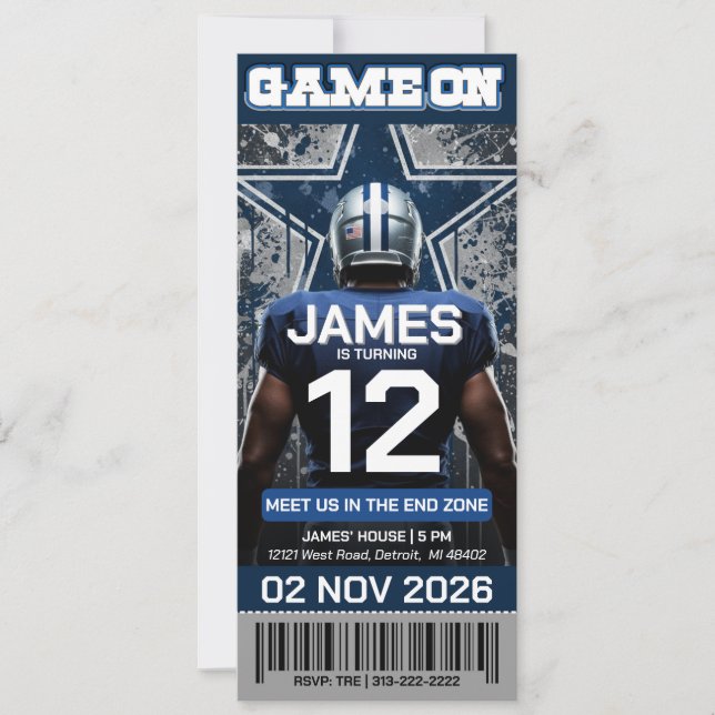 Dallas Football Ticket Birthday Invitation (Front)