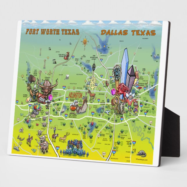 Dallas Fort Worth Cartoon Map Plaque (Side)