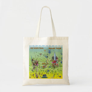 Dallas Fort Worth Cartoon Map Tote Bag