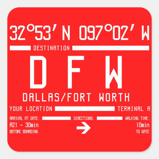 Dallas/Fort Worth International Airport Code Square Sticker (Front)