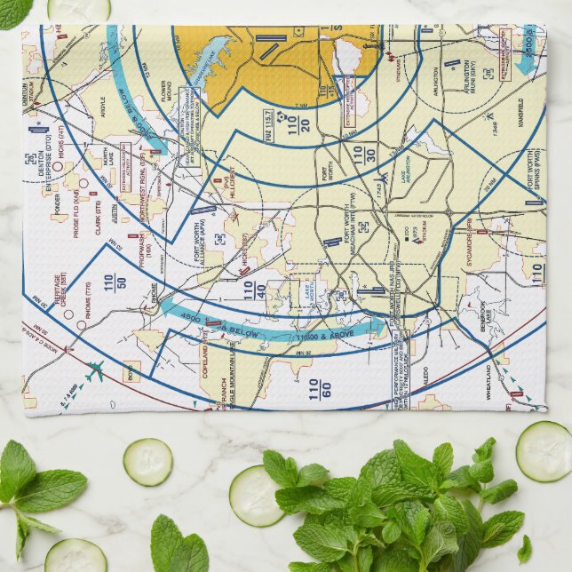 Dallas Ft. Worth Flyway Chart Tea Towel (Folded)