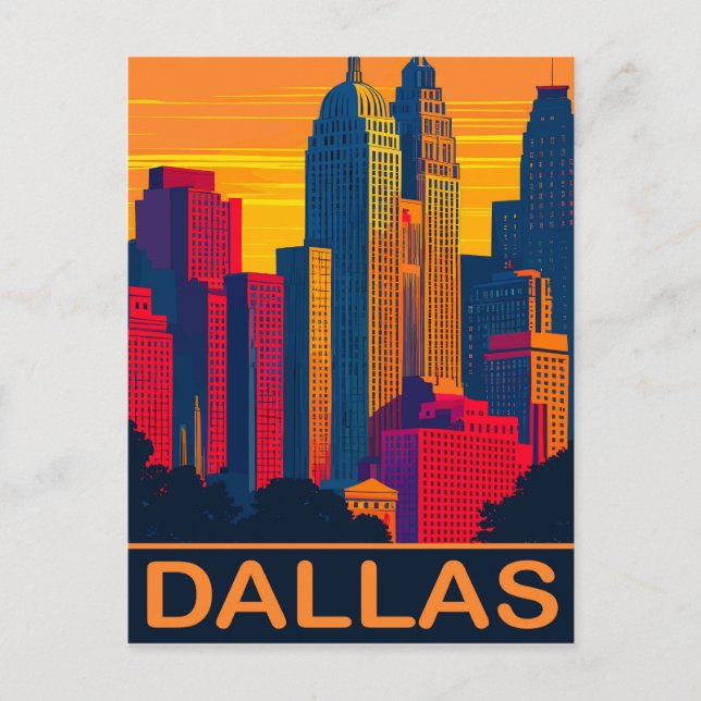 Dallas in Vibrant Colours, Travel Postcard (Front)