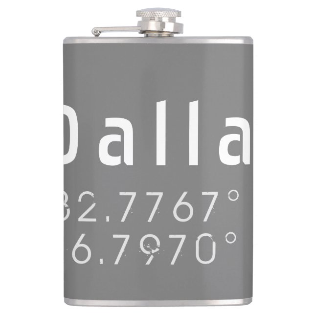 Dallas Latitude and Longitude Hip Flask (Front)
