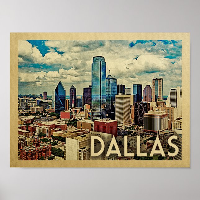 Dallas Poster Vintage Travel Print Texas Skyline (Front)