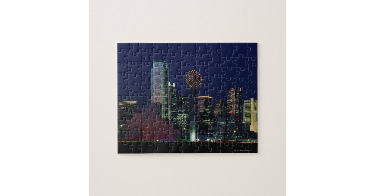 Dallas Skyline at Night Jigsaw Puzzle | Zazzle