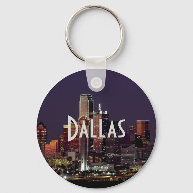 Dallas Skyline at Night Key Ring (Front)