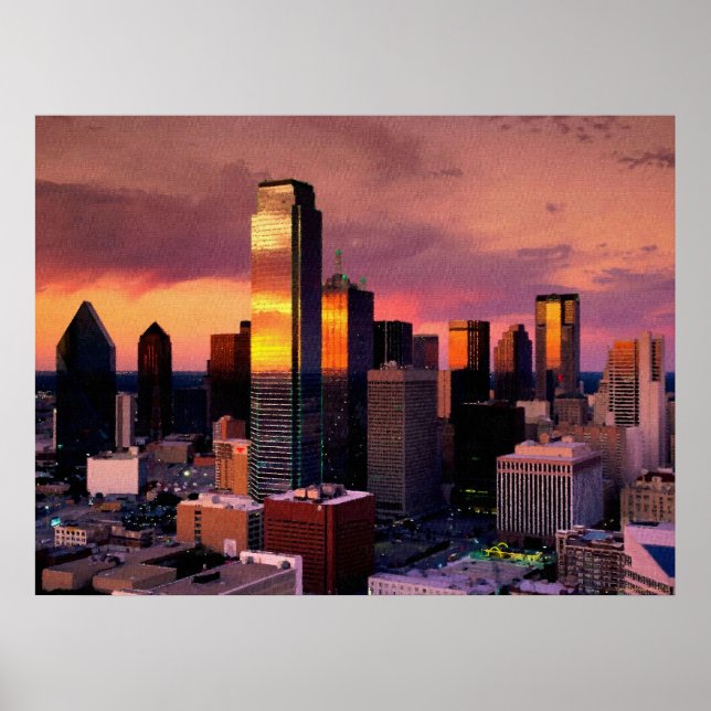 Dallas Skyline at Sunset Poster (Front)