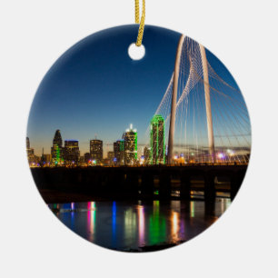 Dallas Skyline Dawn Ceramic Tree Decoration