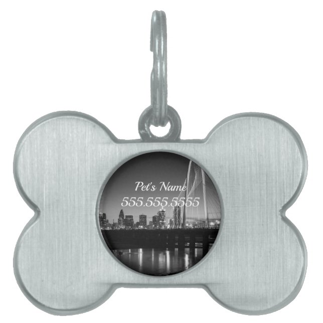 Dallas Skyline Dawn Grayscale Pet ID Tag (Front)