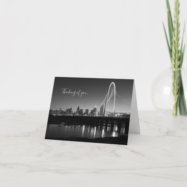 Dallas Skyline Dawn Grayscale Thinking Of You Card (Front)