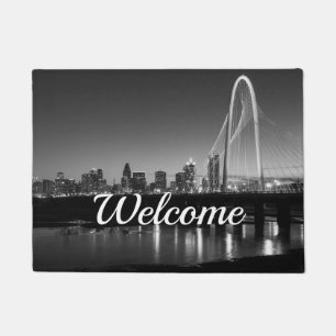 Dallas Skyline Dawn Grayscale Welcome Doormat