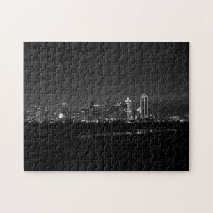 Dallas Skyline Dawn Pano Grayscale Jigsaw Puzzle