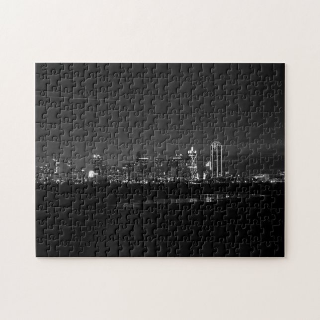 Dallas Skyline Dawn Pano Grayscale Jigsaw Puzzle (Horizontal)