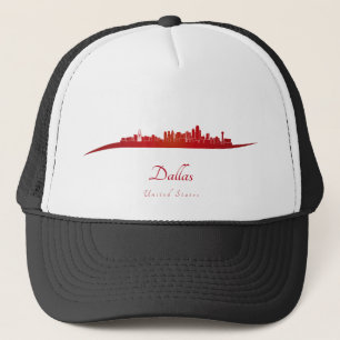 Dallas skyline in red trucker hat