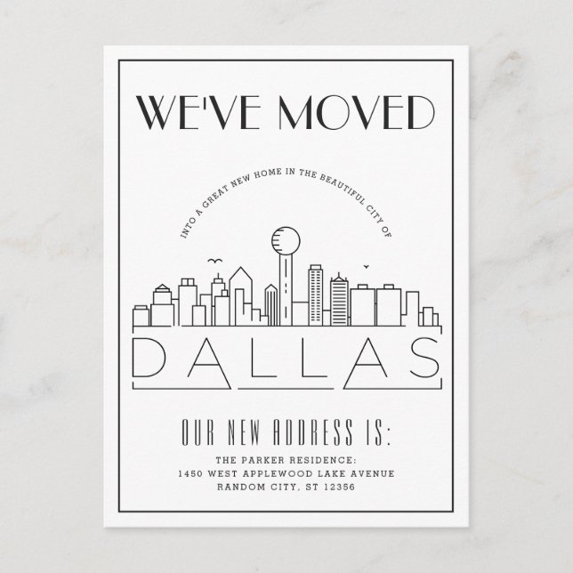  Dallas Skyline Modern Deco | Change of Address Announcement Postcard (Front)