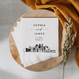 Dallas Skyline Modern Wedding Cocktail Napkin