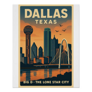 Dallas Skyline – Retro Texas Travel Wall Art