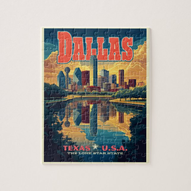 Dallas Skyline Retro Travel  Jigsaw Puzzle (Vertical)