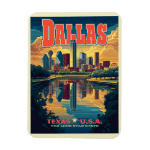 Dallas Skyline Retro Travel  Magnet
