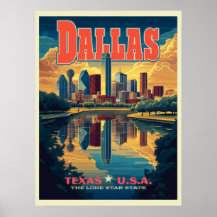Dallas Skyline Retro Travel  Poster