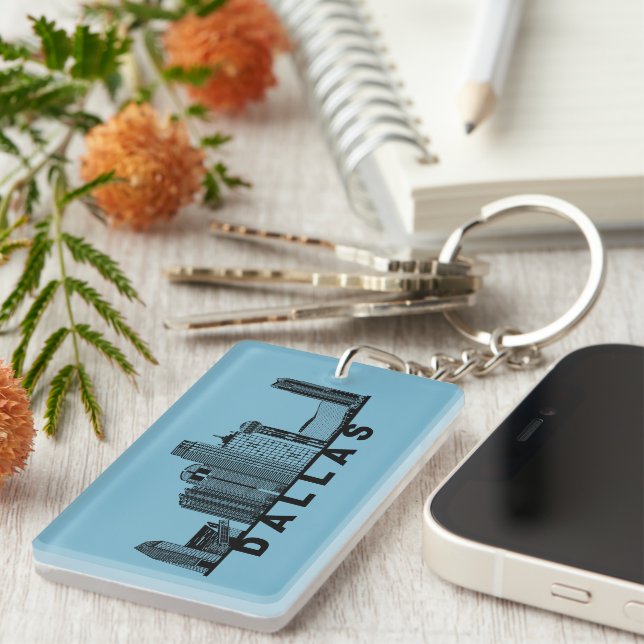 Dallas Skyline Silhouette  Key Ring (Front Right)