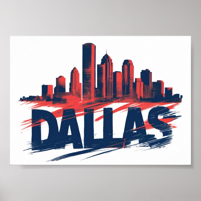 Dallas Skyline Watercolor Art Print – Texas City (Front)