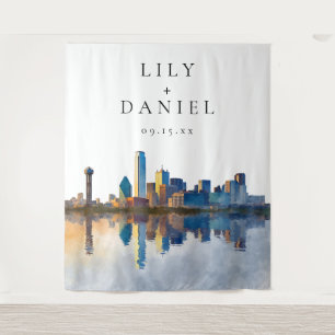 Dallas Skyline Wedding Photo Backdrop Tapestry