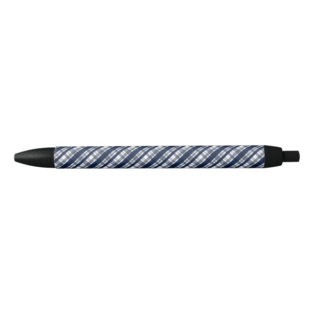 Dallas Sports Fan Navy Blue Silver Plaid Striped Black Ink Pen (Front)