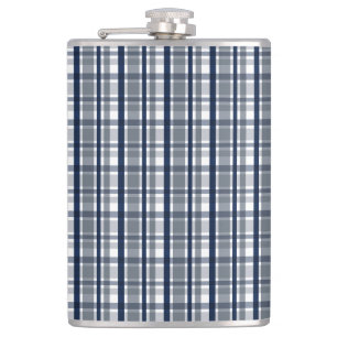 Dallas Sports Fan Silver Navy Blue Plaid Striped Hip Flask