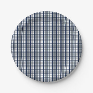 Dallas Sports Fan Silver Navy Blue Plaid Striped Paper Plate