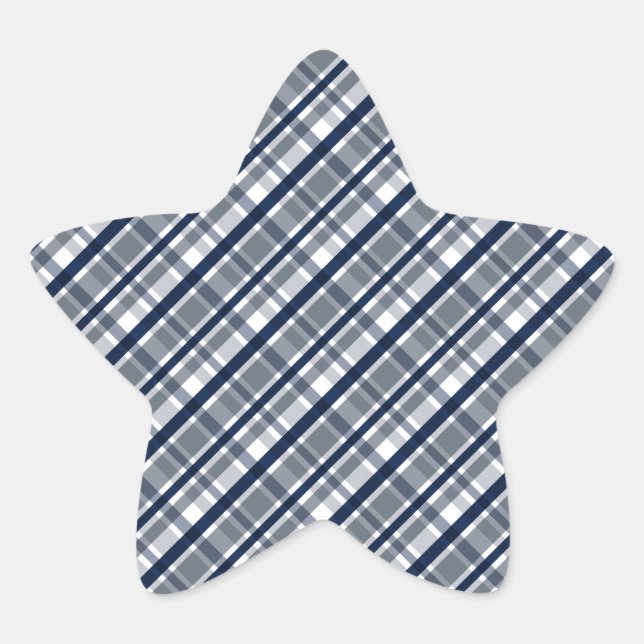 Dallas Sports Fan Silver Navy Blue Plaid Striped Star Sticker (Front)