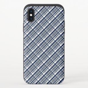 Dallas Sports Fan Silver Navy Blue Plaid Striped iPhone X Slider Case