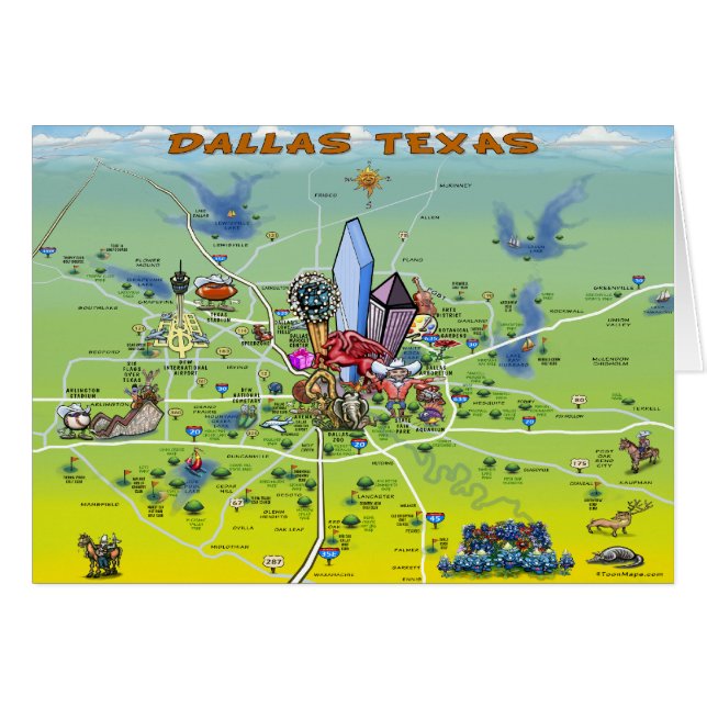 Dallas Texas Cartoon Map (Front Horizontal)