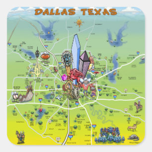 Dallas Texas Cartoon Map Square Sticker