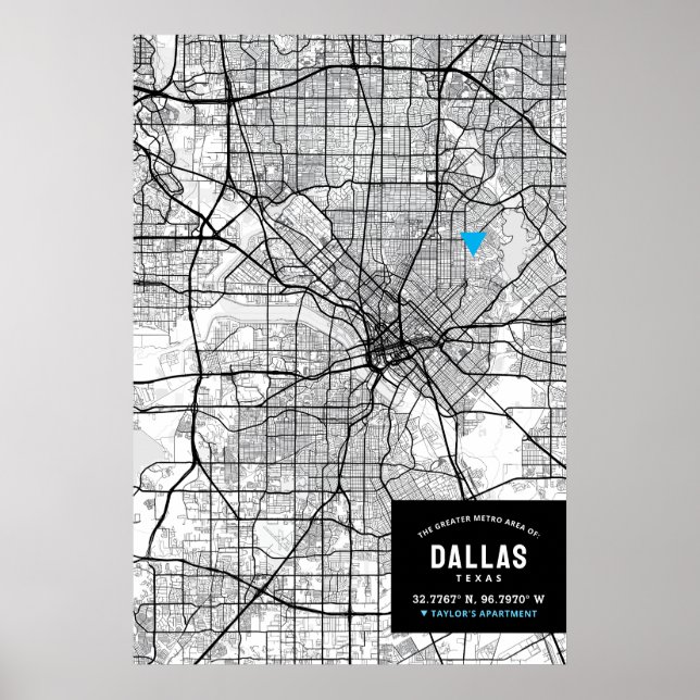Dallas, Texas City Map + Mark Your Location  Poster (Front)