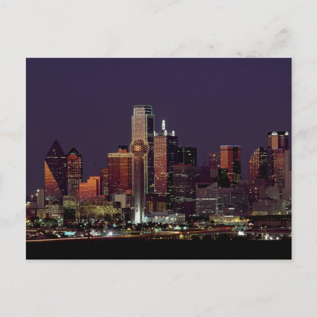 Dallas Texas City Skyline at Night Blank Postcard (Front)
