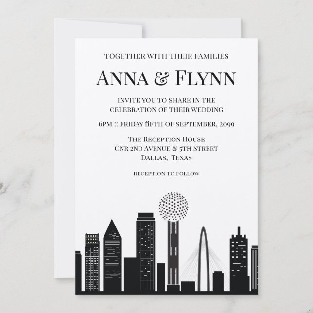 Dallas Texas City Skyline Cityscape Wedding Party Invitation (Front)