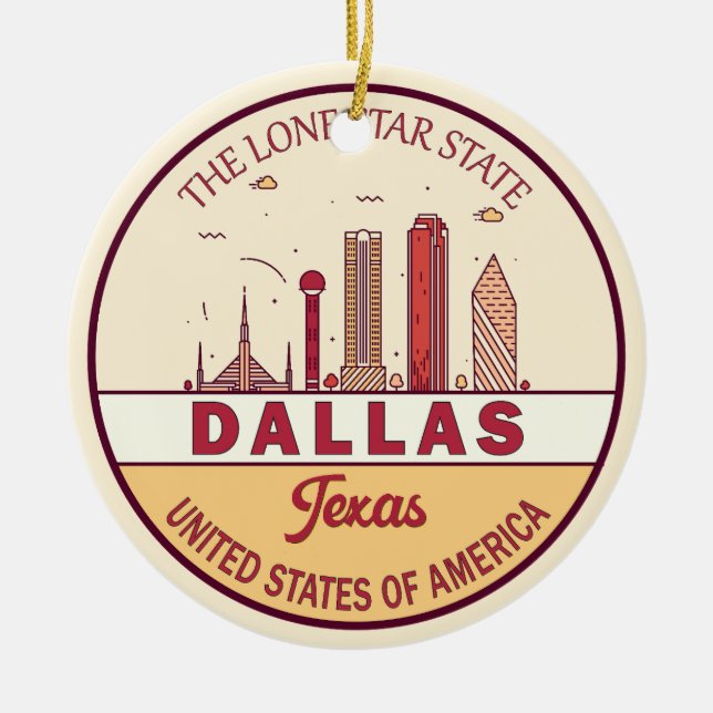 Dallas Texas City Skyline Emblem Ceramic Tree Decoration (Front)