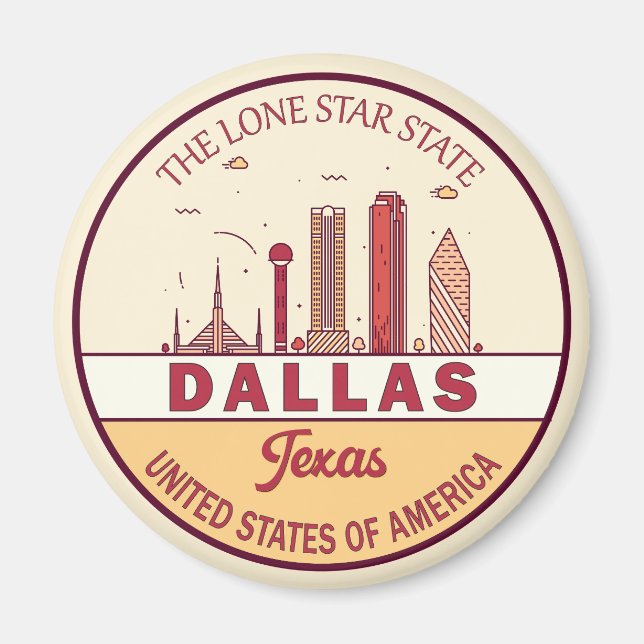 Dallas Texas City Skyline Emblem Magnet (Front)