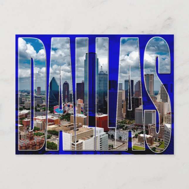 Dallas Texas City Skyline Typographic Postcard (Front)